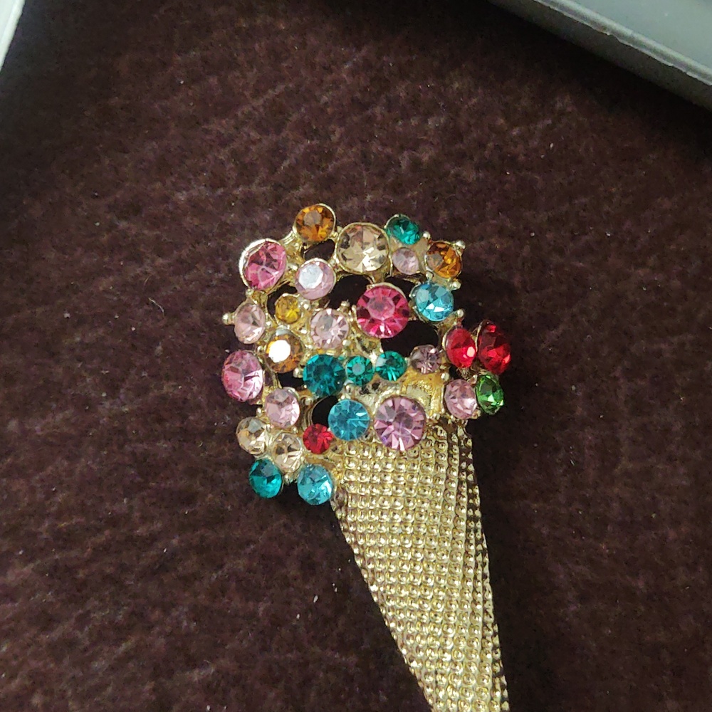 Multicolor Crystal Ice Cream Cone Brooch - Gold Tone - Picture 3 of 3